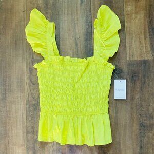 Meraki Ruffle Strap Smocked Peplum Top - Neon Yellow - Size Large